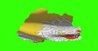 bhutan Land form översikt på grön skärm med nationell flagga vinka animering video