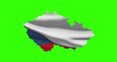 Czech country shape outline on green screen with national flag waving animation video