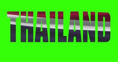Thailand country lettering word text with flag waving animation on green screen 4K. Chroma key background video