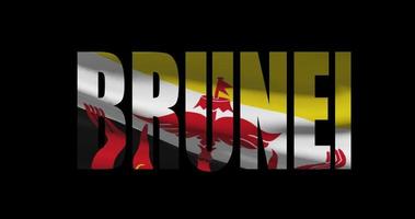 brunei Land Name mit National Flagge winken. Grafik Zwischenstopp video