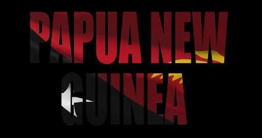 Papua New Guinea country name with national flag waving. Graphic layover video