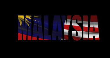 Malaysia country name with national flag waving. Graphic layover video