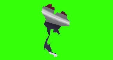 Thailand country shape outline on green screen with national flag waving animation video