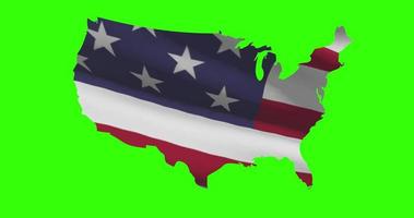 USA country shape outline on green screen with national flag waving animation video