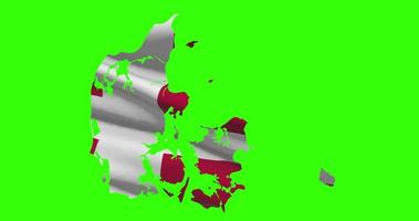 Denmark country shape outline on green screen with national flag waving animation video