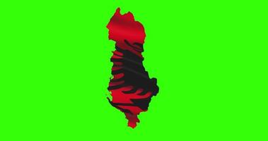 Albania country shape outline on green screen with national flag waving animation video