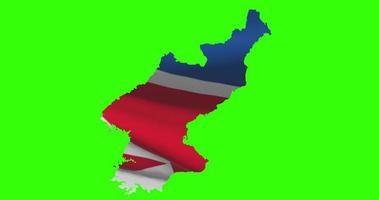 North Korea country shape outline on green screen with national flag waving animation video