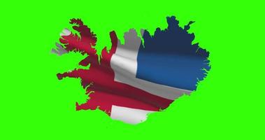 Iceland country shape outline on green screen with national flag waving animation video