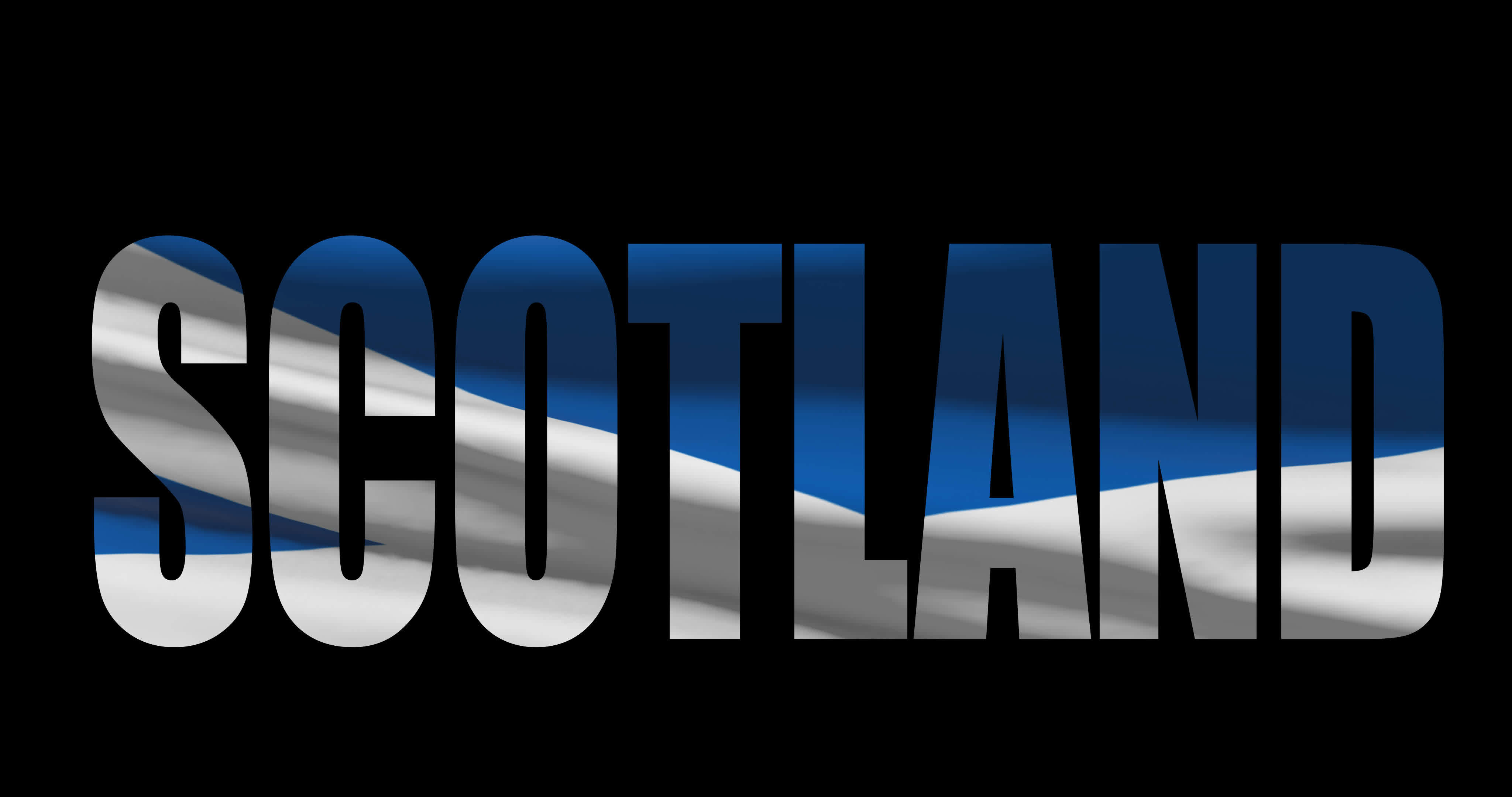 Scotland country name with national flag waving. Graphic layover