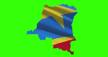 DR Congo country shape outline on green screen with national flag waving animation video