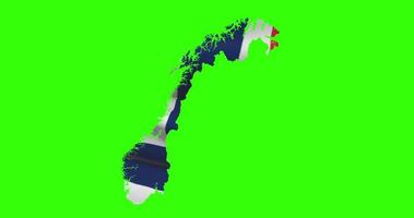 Norway country shape outline on green screen with national flag waving animation video