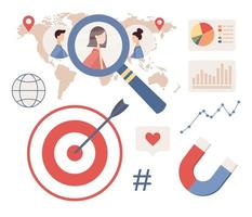 Target audience set icon. Customers outreach. Human resources concept. Business goal concept. Digital targeting marketing. Vector flat illustration