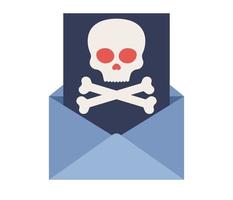 Computer viruses spread out from email icon. Cyber security. Emergency alert of threat. Antivirus, malware, virus, trojan, hacker concept. Vector flat illustration