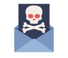 Computer viruses spread out from email icon. Cyber security. Emergency alert of threat. Antivirus, malware, virus, trojan, hacker concept. Vector flat illustration