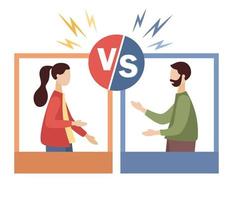 Versus concept. VS icon. Two competitors battle scene. Competition between two persons. Championship challenge and fight announcement. Vector flat illustration