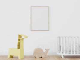 3D mockup photo frame in chidren room rendering