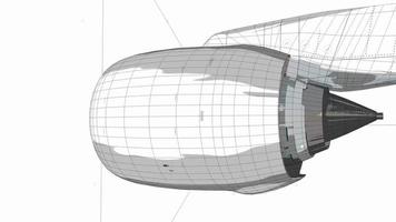 comercial avión de reacción motor 3d estructura metálica animación, enorme giratorio hélice de el avión video