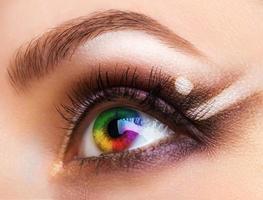 Close up Colourful human eye with makeup photo