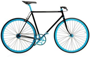 Stylish blue bicycle isolated on white photo
