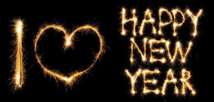 inscripción yo amor contento nuevo año hecho de destellos en negro foto