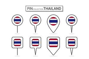 Set of flat pin Thailand flag  icon in diverse shapes flat pin icon Illustration Design. vector