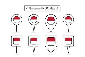 conjunto de plano alfiler Indonesia bandera icono en diverso formas plano alfiler icono ilustración diseño.
