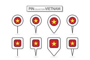 Set of flat pin Vietnam flag  icon in diverse shapes flat pin icon Illustration Design. vector