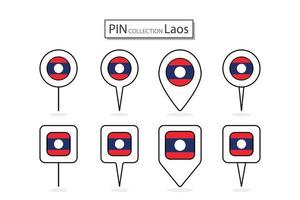 conjunto de plano alfiler Laos bandera icono en diverso formas plano alfiler icono ilustración diseño. vector