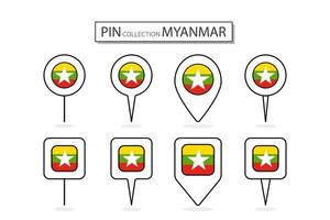 conjunto de plano alfiler myanmar bandera icono en diverso formas plano alfiler icono ilustración diseño. vector