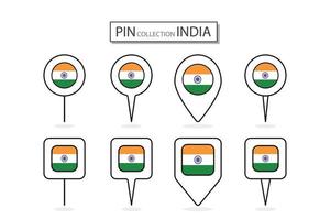 conjunto de plano alfiler India bandera icono en diverso formas plano alfiler icono ilustración diseño. vector