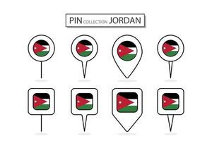 Set of flat pin Jordan flag icon in diverse shapes flat pin icon Illustration Design. vector