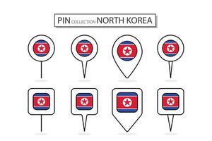 conjunto de plano alfiler norte Corea bandera icono en diverso formas plano alfiler icono ilustración diseño. vector