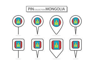 conjunto de plano alfiler Mongolia bandera icono en diverso formas plano alfiler icono ilustración diseño. vector