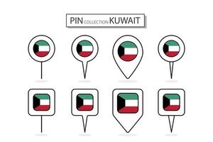 Set of flat pin Kuwait flag  icon in diverse shapes flat pin icon Illustration Design. vector