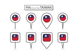 Set of flat pin Taiwan flag icon in diverse shapes flat pin icon Illustration Design. vector