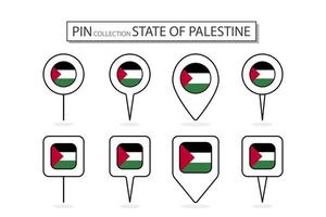 Set of flat pin State of Palestine flag icon in diverse shapes flat pin icon Illustration Design. vector