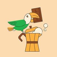 Brazil coffee with toucan hold chocolate bar vector