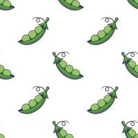 Cute Peas seamless pattern in doodle style. Vector hand drawn cartoon Pea pod illustration. Hand drawn Sketch of Peas. Pattern for kids clothes.