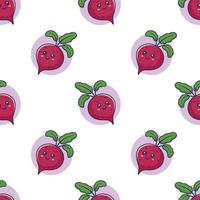 Cute kawaii Beet root seamless pattern in doodle style. Vector hand drawn cartoon Beet root illustration. Hand drawn Sketch of Beet root. Pattern for kids clothes.