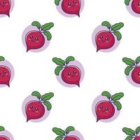 Cute kawaii Beet root seamless pattern in doodle style. Vector hand drawn cartoon Beet root illustration. Hand drawn Sketch of Beet root. Pattern for kids clothes.