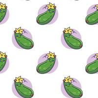 Cute Kawaii Zucchini seamless pattern in doodle style. Vector hand drawn cartoon Zucchini illustration. Hand drawn Sketch of Zucchini. Pattern for kids clothes.