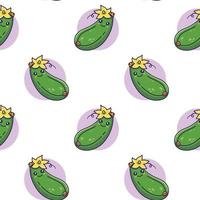 Cute Kawaii Zucchini seamless pattern in doodle style. Vector hand drawn cartoon Zucchini illustration. Hand drawn Sketch of Zucchini. Pattern for kids clothes.