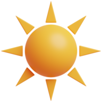 3d gul Sol med strålar. Sol tecknad serie minimal stil. sommar, väder, natur begrepp. png