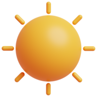 3d geel zon met stralen. zon tekenfilm minimaal stijl. zomer, het weer, natuur concept. png