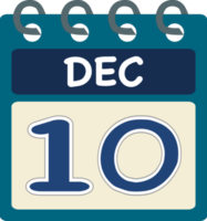 Flat icon calendar 10 of December. Date, day and month. PNG illustration . Blue teal green color banner. 10 Dec. 10th of Dec. Free PNG. Free calendar.