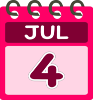 plano icono calendario 4 4 de julio. fecha, día y mes. vector ilustración . rosado color bandera. 4. jul. 4to de jul. gratis png. gratis calendario png