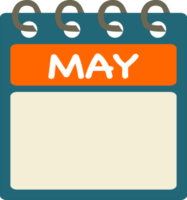 Flat icon calendar of May. month. PNG illustration. color banner. Blank date label. Free calendar. Free PNG.