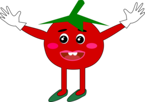 cartoon tomato with smile expression, hand and leg red green color. free PNG. png