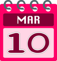 Flat icon calendar 10 of March. Date, day and month. PNG illustration. Pink color banner, Mar 10 , Free PNG.