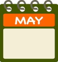 Flat icon calendar of May. month. PNG illustration. color banner. Blank date label. Free calendar. Free PNG.